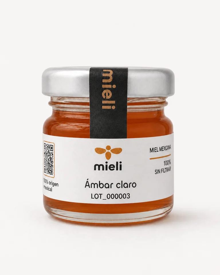 Frasco Mieli LOT_000003 con miel color Ámbar claro