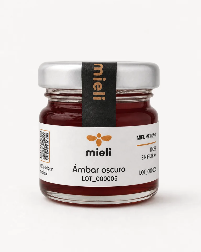 Frasco Mieli LOT_000005 con miel color Ámbar oscuro