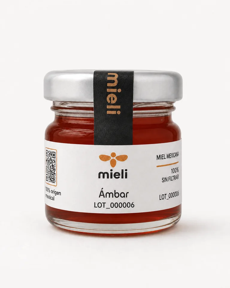 Frasco Mieli LOT_000006 con miel color Ámbar